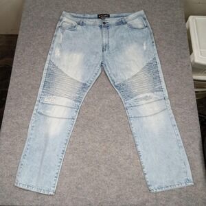 Southpole Jeans Mens 44 Vintage Baggy Moto Biker Distressed Ribbed Y2K 90s Denim